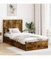 vidaXL Bed Frame with Storage and Headboard Smoked Oak 90 x 190 cm