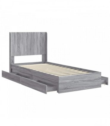 vidaXL Bed Frame with Storage and Headboard Grey Sonoma 75 x 190 cm