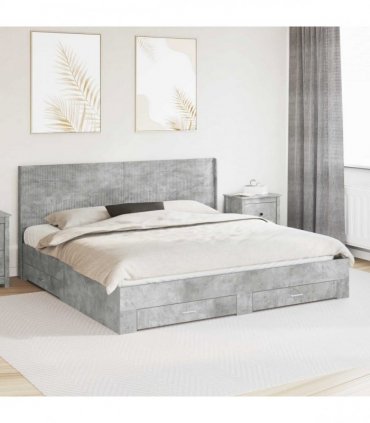 vidaXL Bed Frame with Storage and Headboard Concrete Grey