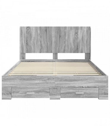 vidaXL Bed Frame with Storage and Headboard Grey Sonoma