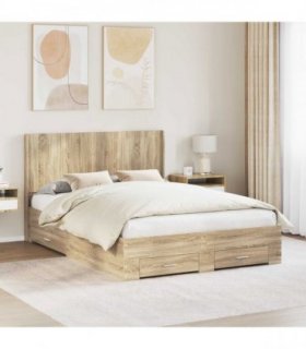 vidaXL Bed Frame with Storage and Headboard Sonoma Oak Engineered Wood