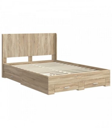 vidaXL Bed Frame with Storage and Headboard Sonoma Oak Engineered Wood