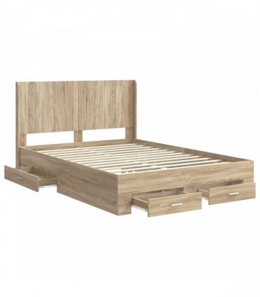 vidaXL Bed Frame with Storage and Headboard Sonoma Oak Engineered Wood