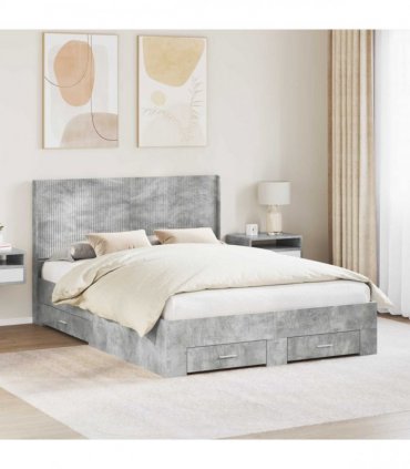 vidaXL Bed Frame with Storage and Headboard Concrete Grey
