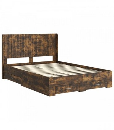 vidaXL Bed Frame with Storage and Headboard Smoked Oak Engineered Wood