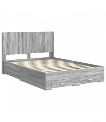 vidaXL Bed Frame with Storage and Headboard Grey Sonoma