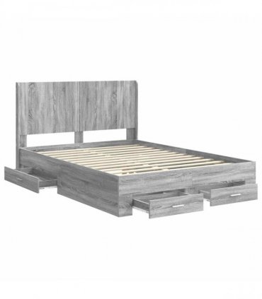 vidaXL Bed Frame with Storage and Headboard Grey Sonoma