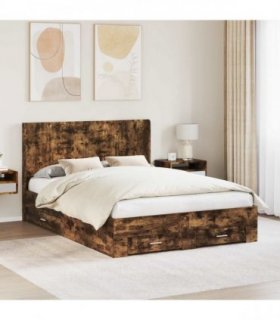 vidaXL Bed Frame with Storage and Headboard Smoked Oak Engineered Wood