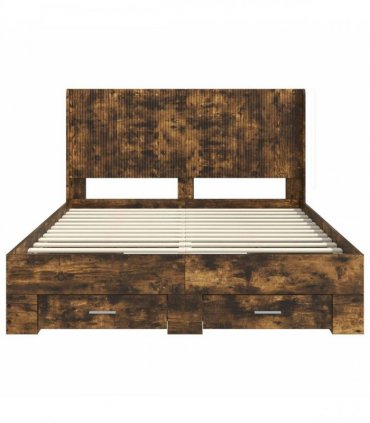 vidaXL Bed Frame with Storage and Headboard Smoked Oak Engineered Wood