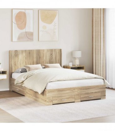 vidaXL Bed Frame with Storage and Headboard Sonoma Oak Engineered Wood