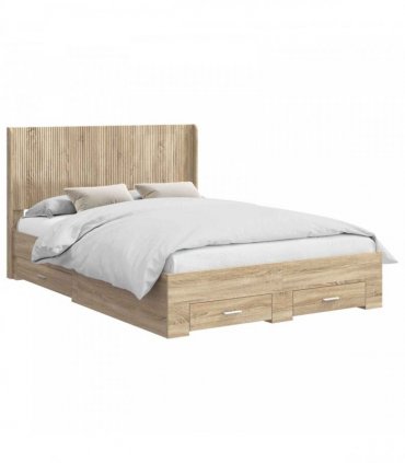vidaXL Bed Frame with Storage and Headboard Sonoma Oak Engineered Wood