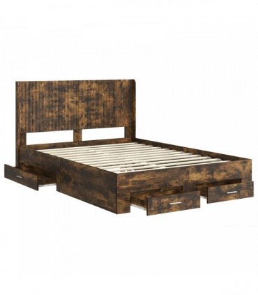 vidaXL Bed Frame with Storage and Headboard Smoked Oak Engineered Wood