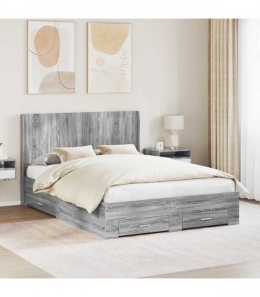 vidaXL Bed Frame with Storage and Headboard Grey Sonoma