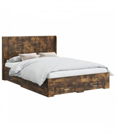 vidaXL Bed Frame with Storage and Headboard Smoked Oak Engineered Wood