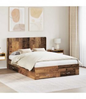 vidaXL Bed Frame with Storage and Headboard Old wood Engineered Wood