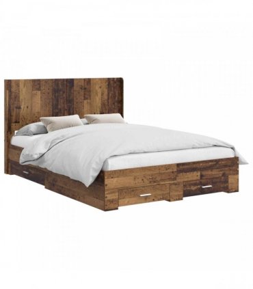 vidaXL Bed Frame with Storage and Headboard Old wood Engineered Wood
