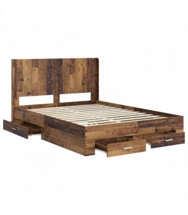 vidaXL Bed Frame with Storage and Headboard Old wood Engineered Wood