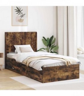 vidaXL Bed Frame with Storage and Headboard Smoked Oak 100 x 200 cm