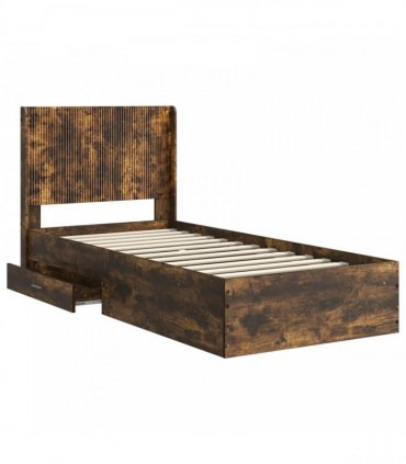 vidaXL Bed Frame with Storage and Headboard Smoked Oak 100 x 200 cm