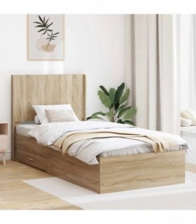 vidaXL Bed Frame with Storage and Headboard Sonoma Oak Engineered Wood
