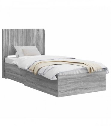 vidaXL Bed Frame with Storage and Headboard Grey Sonoma