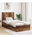 vidaXL Bed Frame with Storage and Headboard Old Wood 90 x 190 cm