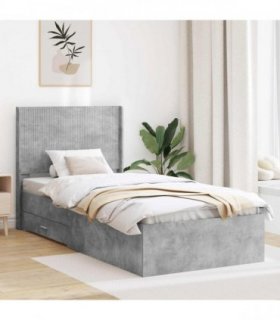 vidaXL Bed Frame with Storage and Headboard Concrete Grey 75 x 190 cm