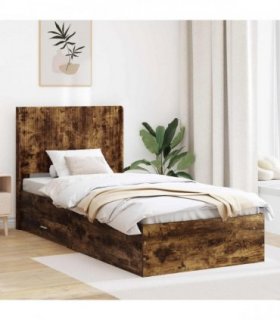 vidaXL Bed Frame with Storage and Headboard Smoked Oak 75 x 190 cm