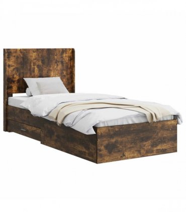 vidaXL Bed Frame with Storage and Headboard Smoked Oak 75 x 190 cm