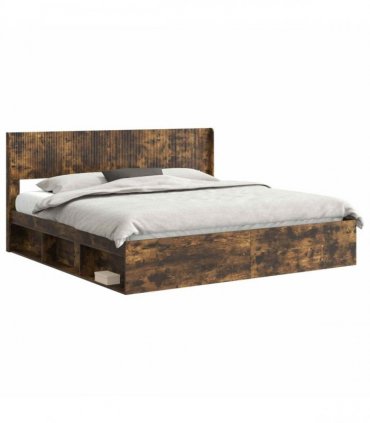 vidaXL Bed Frame with Storage and Headboard 2 pcs Smoked Oak