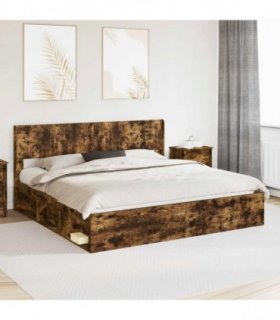 vidaXL Bed Frame with Storage and Headboard Smoked Oak 180 x 200 cm