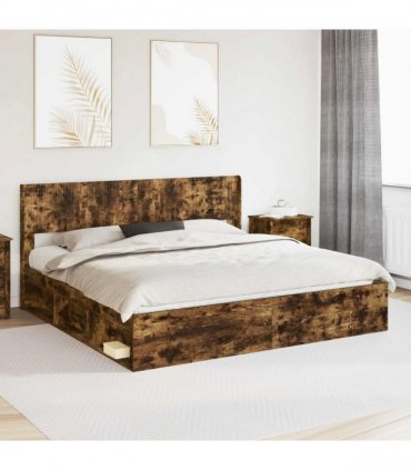 vidaXL Bed Frame with Storage and Headboard Smoked Oak 180 x 200 cm