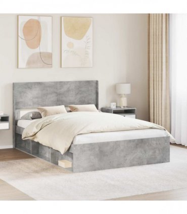 vidaXL Bed Frame with Storage and Headboard Concrete Grey 150 x 200 cm