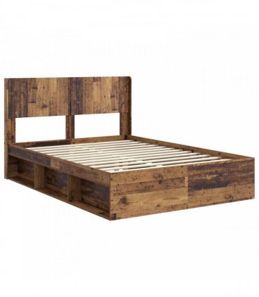 vidaXL Bed Frame with Storage and Headboard Old Wood 150 x 200 cm