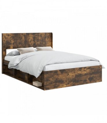 vidaXL Bed Frame with Storage and Headboard Smoked Oak 140 x 190 cm