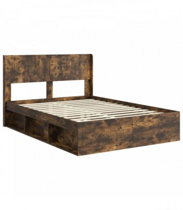 vidaXL Bed Frame with Storage and Headboard Smoked Oak 135 x 190 cm