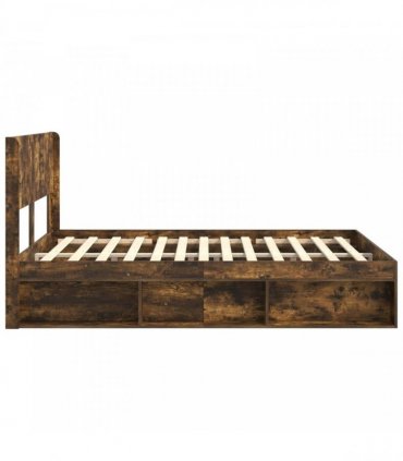 vidaXL Bed Frame with Storage and Headboard Smoked Oak 135 x 190 cm