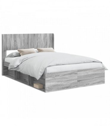 vidaXL Bed Frame with Storage and Headboard Grey Sonoma 135 x 190 cm