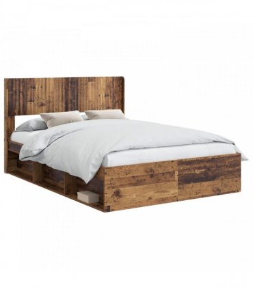 vidaXL Bed Frame with Storage and Headboard Old Wood 135 x 190 cm