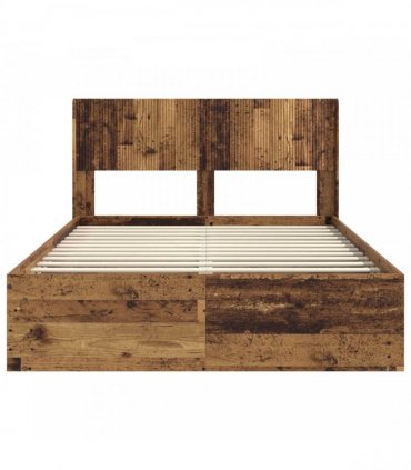 vidaXL Bed Frame with Storage and Headboard Old Wood 135 x 190 cm