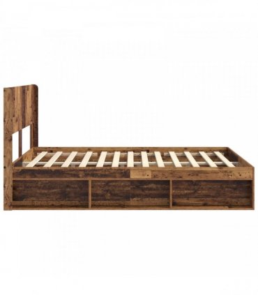vidaXL Bed Frame with Storage and Headboard Old Wood 135 x 190 cm