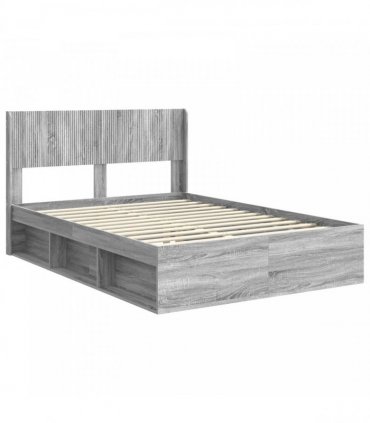vidaXL Bed Frame with Storage and Headboard Grey Sonoma 120 x 200 cm