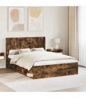 vidaXL Bed Frame with Storage and Headboard Smoked Oak 120 x 190 cm