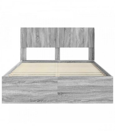 vidaXL Bed Frame with Storage and Headboard Grey Sonoma 120 x 190 cm