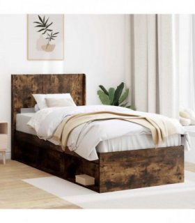 vidaXL Bed Frame with Storage and Headboard Smoked Oak 100 x 200 cm