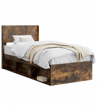 vidaXL Bed Frame with Storage and Headboard Smoked Oak 100 x 200 cm