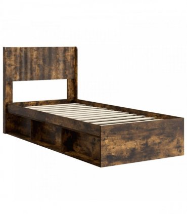 vidaXL Bed Frame with Storage and Headboard Smoked Oak 100 x 200 cm