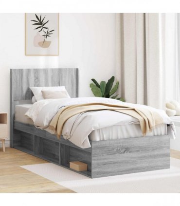 vidaXL Bed Frame with Storage and Headboard Grey Sonoma 100 x 200 cm