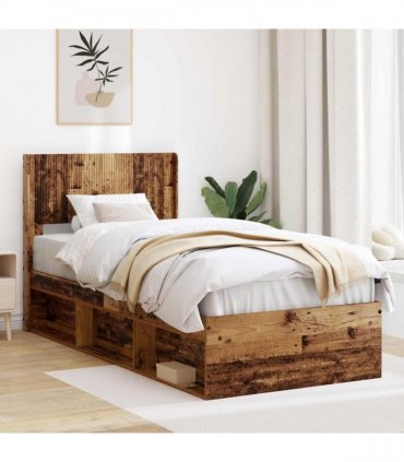 vidaXL Bed Frame with Storage and Headboard Old Wood 100 x 200 cm