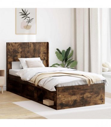 vidaXL Bed Frame with Storage and Headboard Smoked Oak 90 x 200 cm